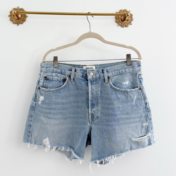 Agolde Parker Long Denim Shorts - Picture 1 of 6